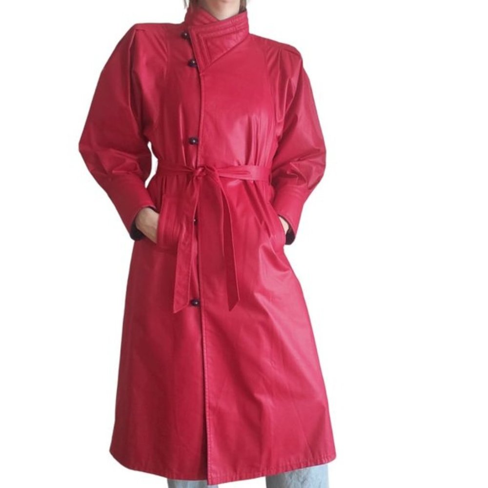 Vintage red puff sleeve trenchcoat